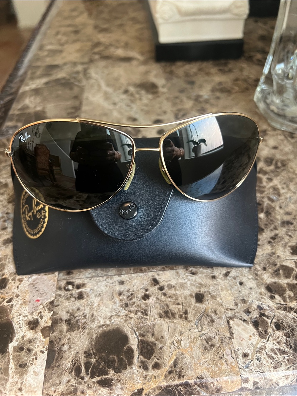 Ray-Ban Gold Frame Sunglasses with Black Lenses